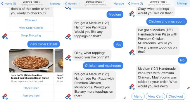 Domino Pizza chatbot example