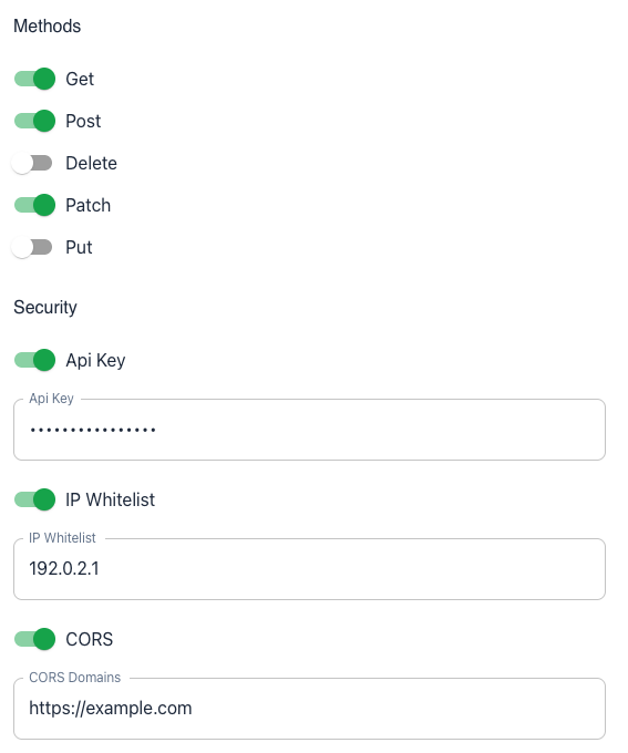 Sheet Best connection methods and security controls, using demonstration data.