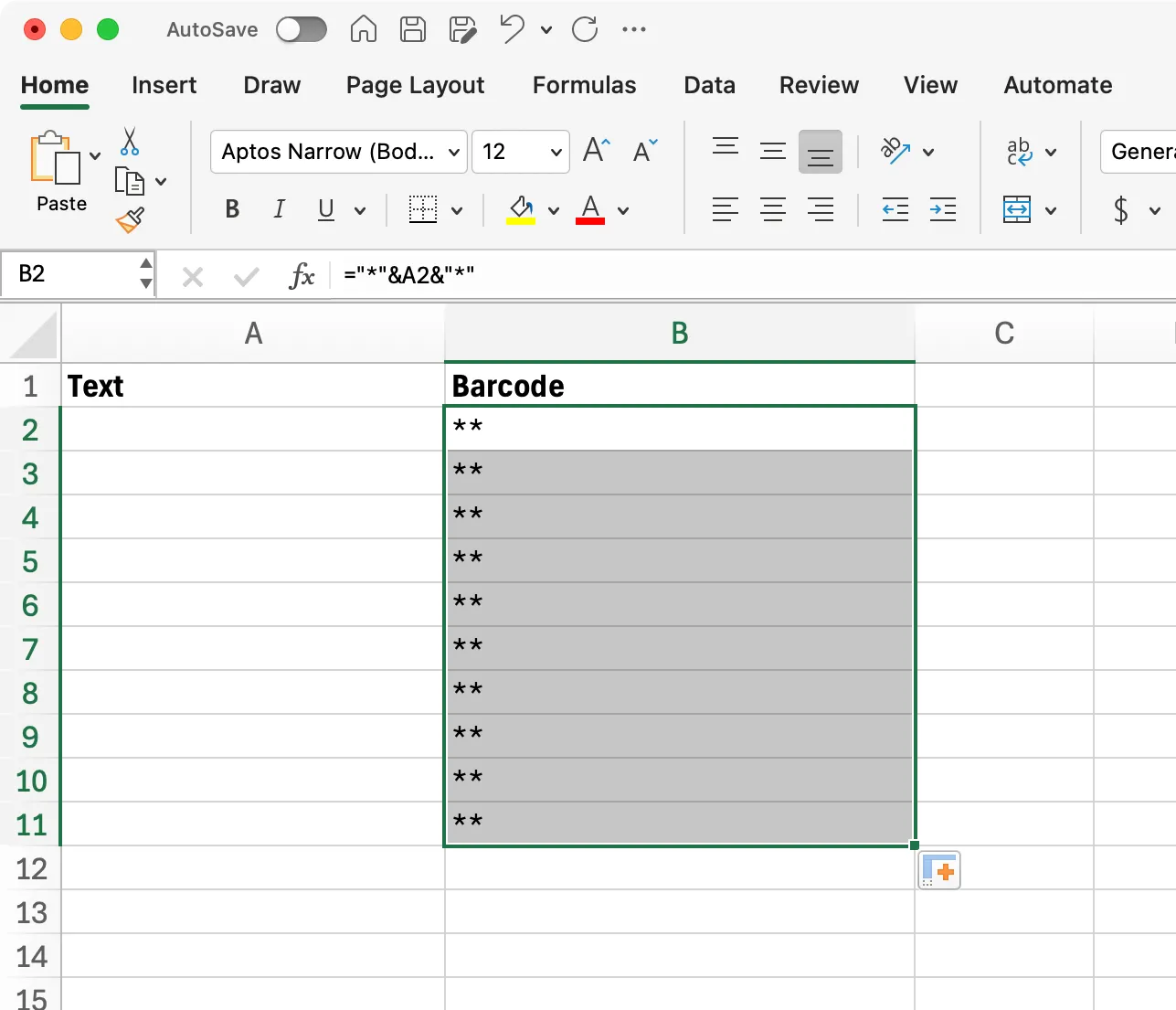 how to create barcodes in excel