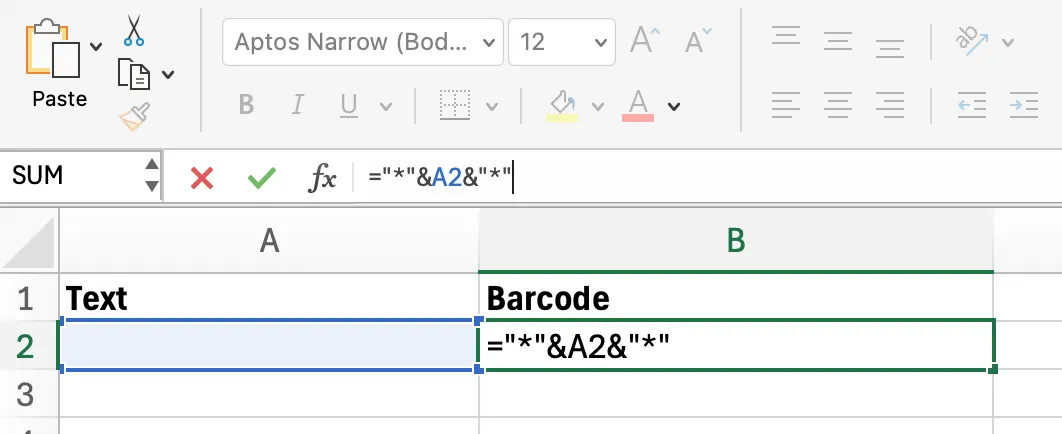 formula for automatically generating barcodes in excel