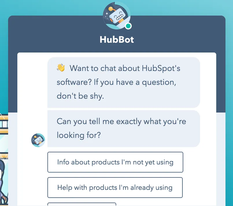 Hubspot&#x27;s chatbot example to automate customer support