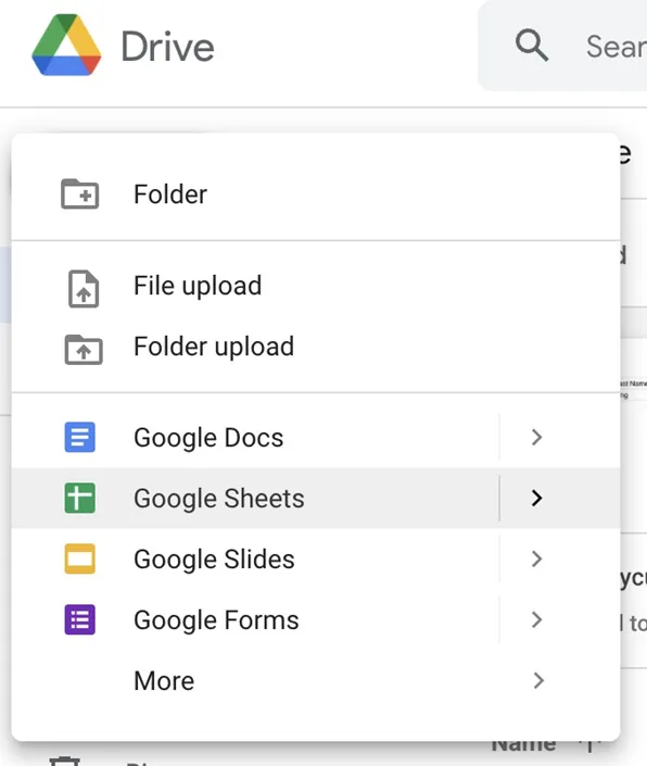 Create a New Google Sheet file