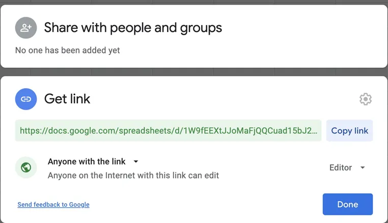 Sharing the Google Sheet as Public Link with Editor Permission
