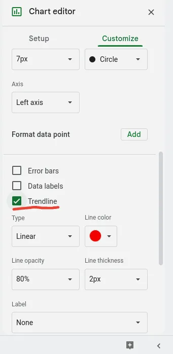 how to add google sheets line of best fit