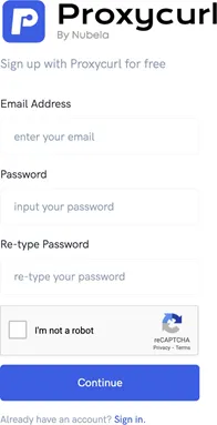 Proxycurl Registration Page